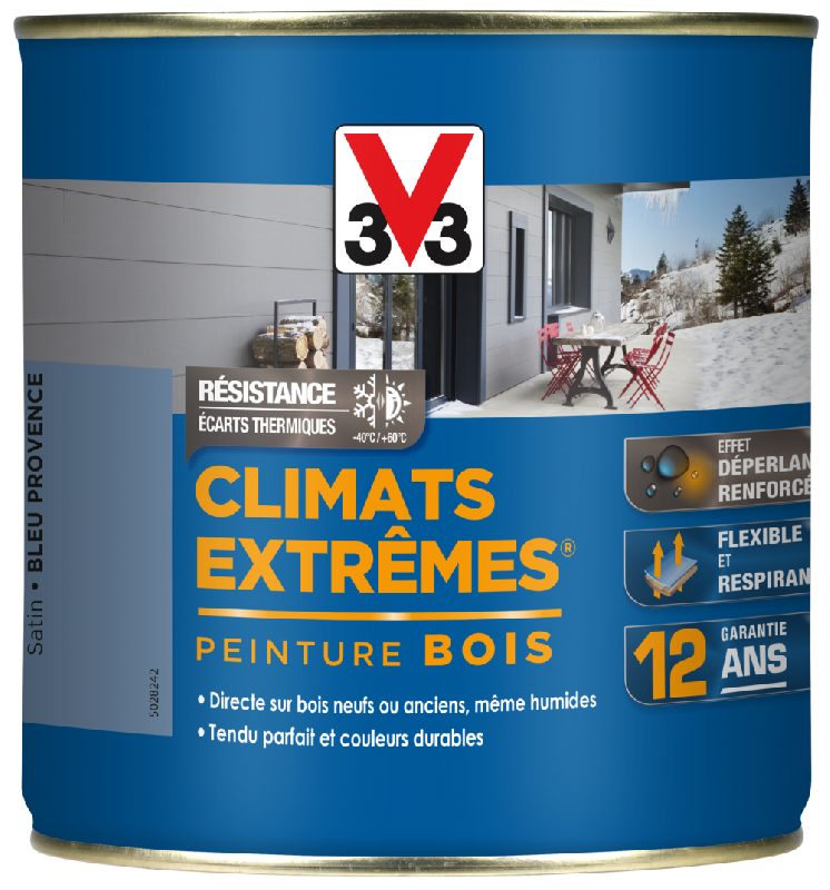 Peinture bois extérieur climats extrêmes® V33, bleu provence satiné 0.5 l_0