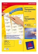 ETIQUETTES ADRESSES JET D'ENCRE 38,1 X 21,2 MM AVERY J8551-25 - TRANSPARENTES - POCHETTE DE 1625