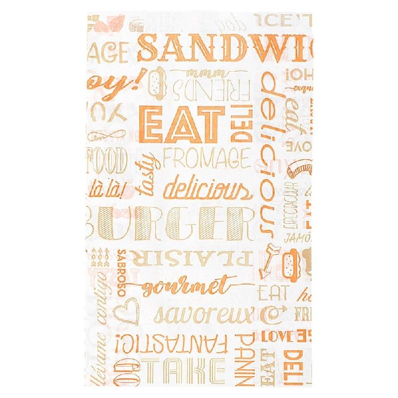 Sachet papier ingraissable sans PFAS hot dog Parole orange 14+7x22cm - par 500_0