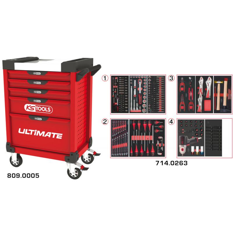 Servante PEARLline rouge 5 tiroirs équipée de 263 outils - KS Tools | 809.5263_0