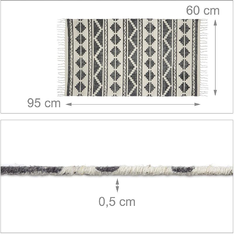 Tapis de passage imprimé géométrique - Couloir ou salon - 60x95 cm - Coton blanc - Réf. 13_0002833_0