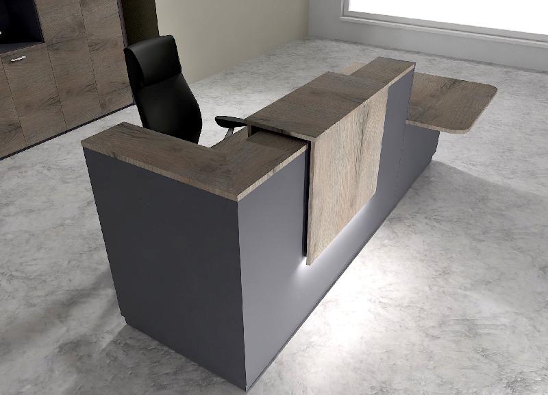 Comptoir d'accueil bi-colore avec PMR Delta et réhausse - Droite, Oui, Anthracite, 282, Chêne grisé_0