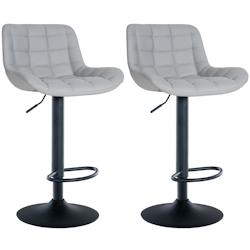 Décoshop26 - Lot de 2 tabourets de bar structure métallique noir assise en PVC gris avec surpiqûres 10_0004443 - gris 3000252105192_0