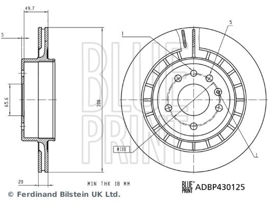 Disque de frein Blue Print ADBP430125 - Arrière - ventilé de l'intérieur_0