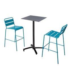 Oviala Business Ensemble table haute stratifié gris et 2 chaises hautes bleu pacific - Oviala - bleu métal 110544_0