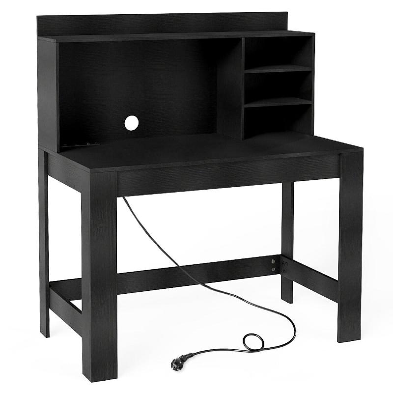 Helloshop26 - Bureau d'ordinateur avec bibliothèque 108 x 60 x 125 cm multiprise intégrée design moderne en MDF noir 20_0015637 - noir Bois manufac_0