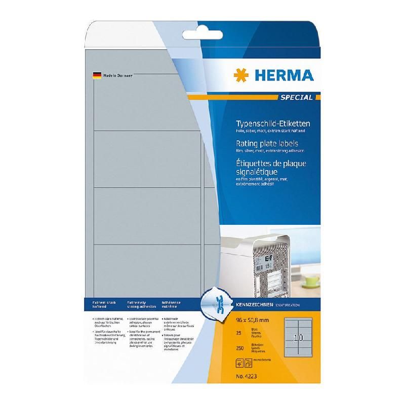 HERMA ETIQUETTES SIGNALÉTIQUES PLAQUES ARGENTÉES - HERMA - 50,8 X 96 MM - BOÎTE DE 250