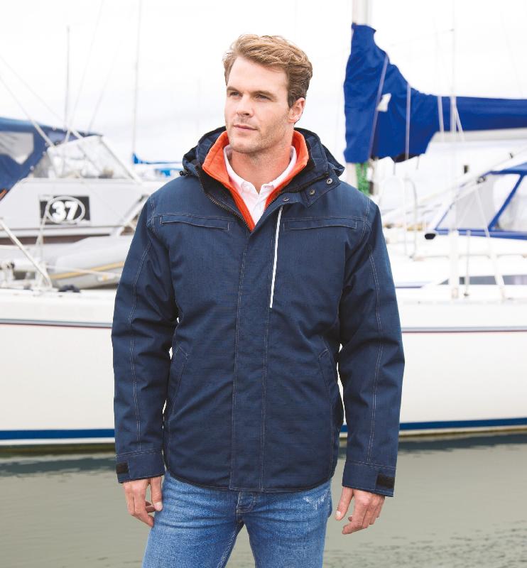 Parka robuste effet denim - Réf: R326X - coupe-vent, imperméable 3000 mm, respirante 2000 g/m²/24h, avec capuche amovible et 6 poches zippées_0