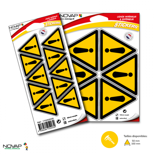 Planches de 10 panneaux adhésifs triangles 50x50x50 mm dangers - PADTPN-NV01/DG_0