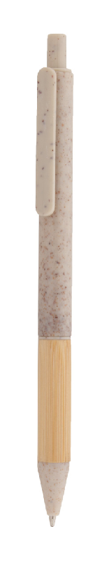 Stylo bille écologique en paille de blé avec grip bambou - Encre bleue - Poids 7.5g_0