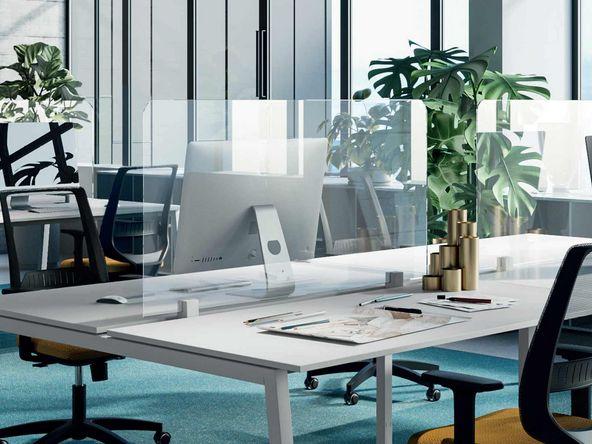 Panneau de protection frontale en verre Guard pour bureaux et benchs Frezza - Largeur 100/120/140 cm - Hauteur 60 cm - Epaisseur 6 mm - Verre trempé - Garantie 3 ans_0