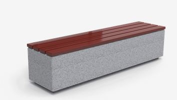Banc public Kube Mad UM372LM - béton gris granite et lattes en bois tropical_0