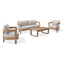 DCB GARDEN Salon bas de jardin 5 pl en aluminium imitation bois, coussins écrus - DAVAO - marron aluminium DAVAO-S3-W-ECRU_0