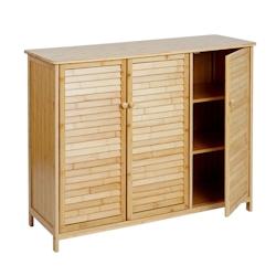 Décoshop26 - Buffet armoire commode 3 portes fermeture magnétique en bambou 81x97x34 cm 04_0005984 - 3000261584094_0
