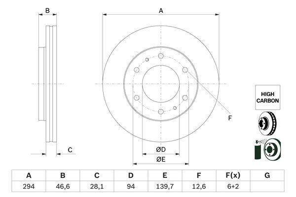 Disque de frein Bosch 0986479E93 - ventilé - côté avant_0