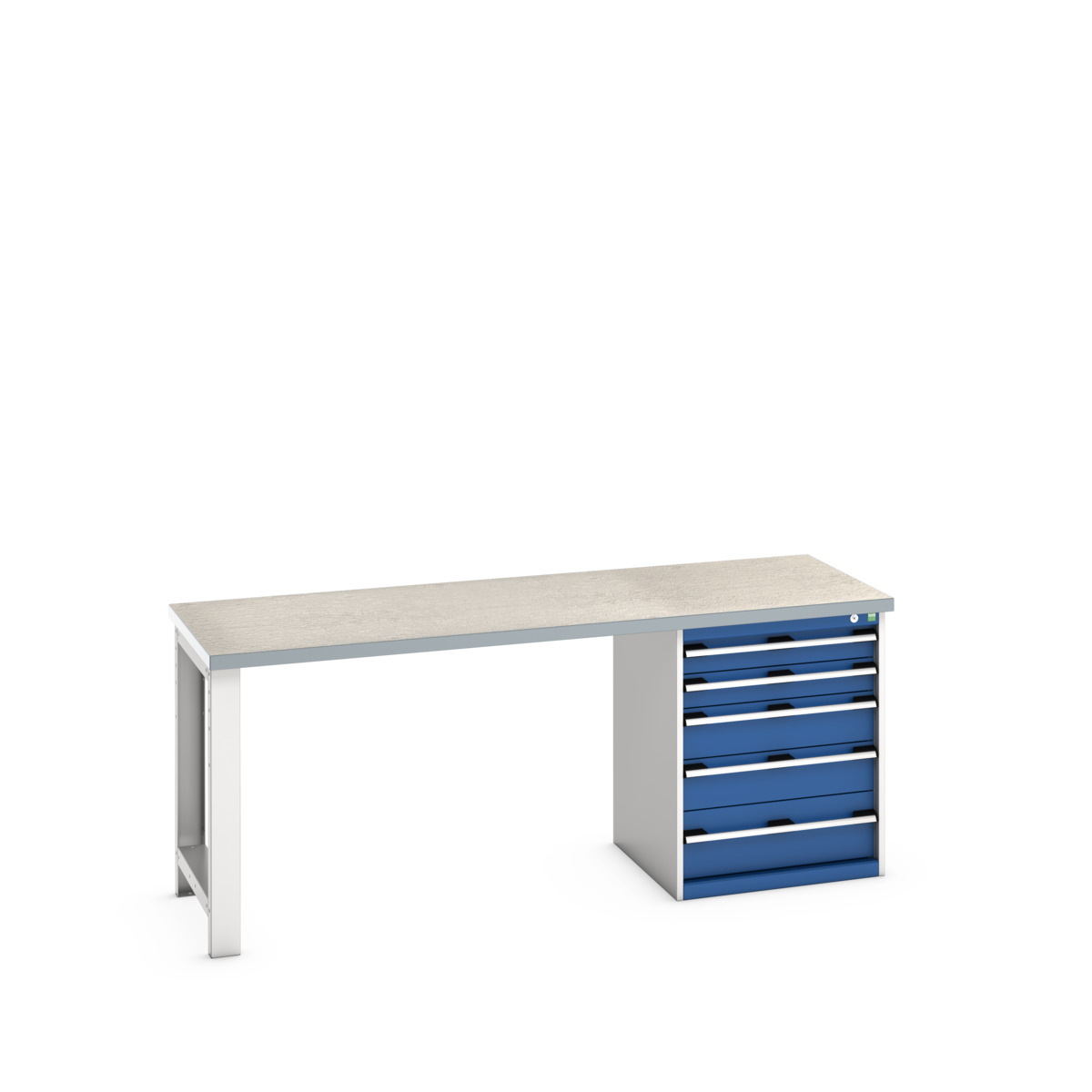 Établi sur pieds Cubio avec armoire à 5 tiroirs - 41003231.11V - plateau lino 40 mm - 2000x750x840 mm_0