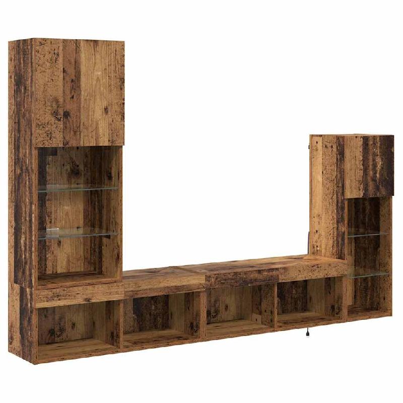 Helloshop26 - Meubles TV muraux 4 pcs avec étagères et éclairage LED design contemporain salon finition lisse en bois ancien 02_0056091 - Bois mass_0