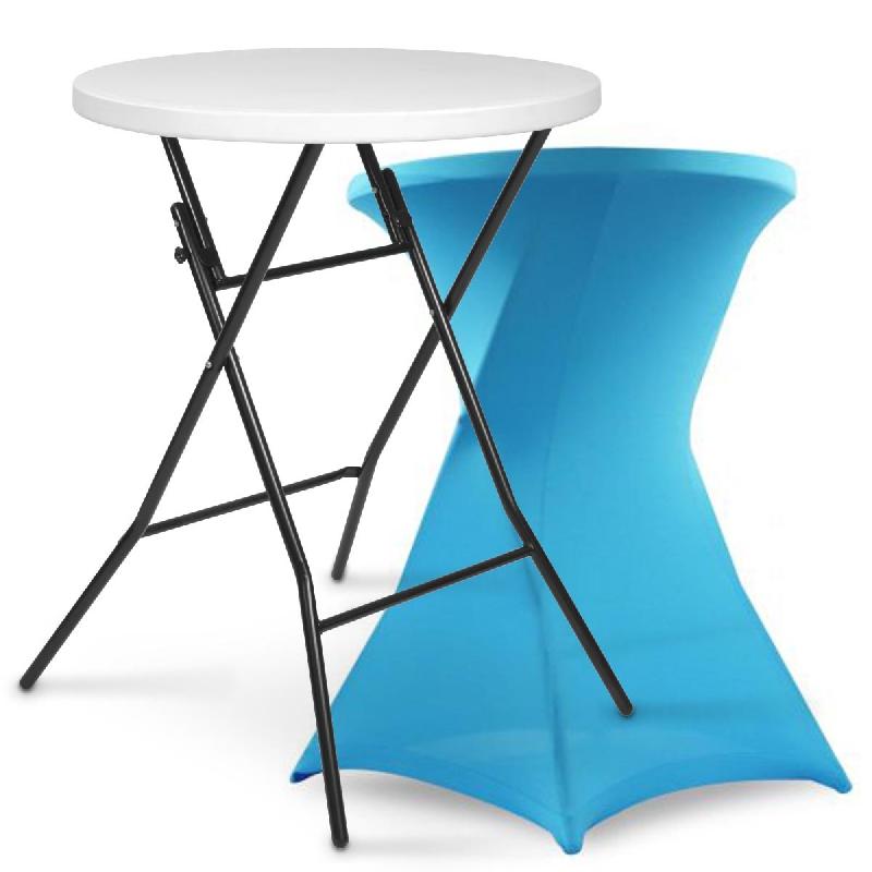Mange-debout pliable avec housse turquoise - Plateau résine PEHD et structure acier époxy - Usage professionnel_0