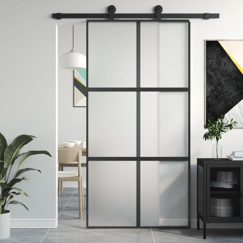 Vidaxl porte coulissante noir 102,5x205 cm verre trempé aluminium 155209_0