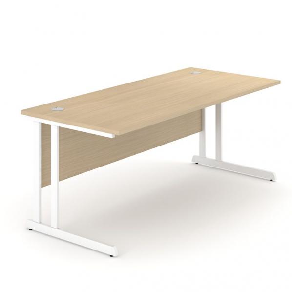 Bureau modulable en MDF mélaminé chêne blanchi avec piètement métal - Bureau droit Rolléco_0