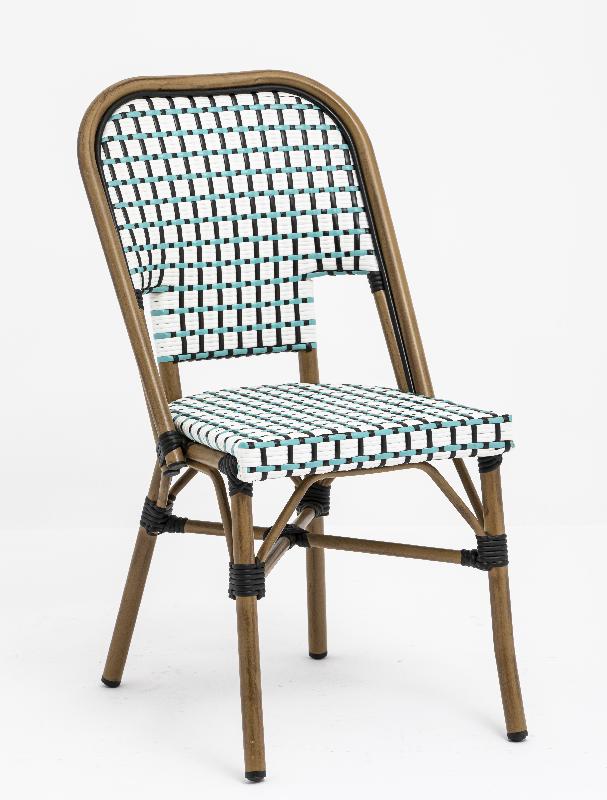 Chaise de terrasse Bastille - tressage bleu, blanc et noir - aluminium imitation rotin - empilable et résistante_0