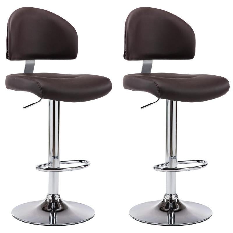 Décoshop26 - Lot de 2 tabourets de bar chaises hautes avec dossier en PVC marron et acier DEC029773 - marron 3000257549663_0