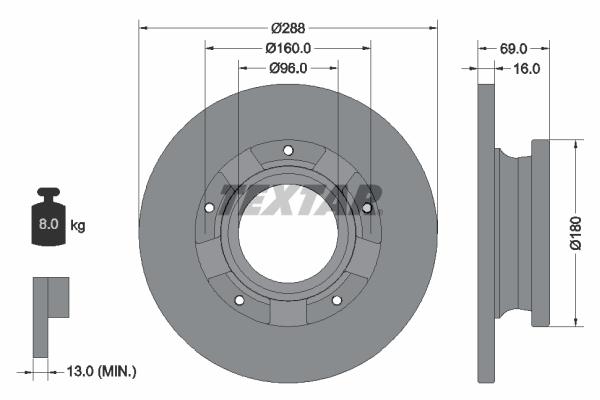 Disque de frein Textar 92316903 - arrière - type plein - boîte de 1 disque_0