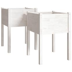 Helloshop26 - Jardinière bac lit surélevé plantes fleurs jardin terrasses lot de 2 50 x 50 x 70 cm bois de pin massif blanc 02_0038994 - 3000217982165_0