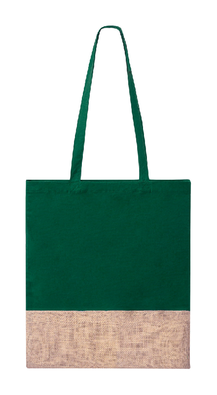 Sac shopping bicolore en coton et jute - anses longues - 120 g/m² - Couleur vert - Poids 65 g_0