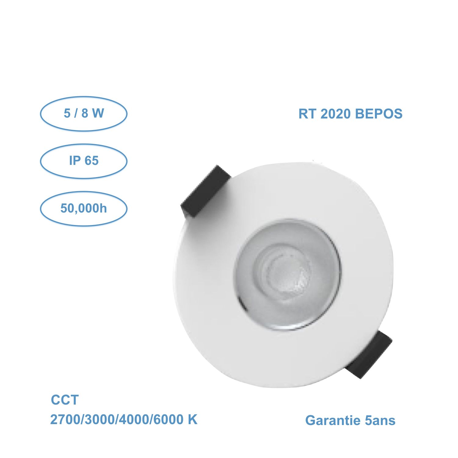 Spot LED RT2020 BEPOS - 5/8W - 50,000h - IP65 - Tout-en-1 avec température de couleur sélectionnable_0