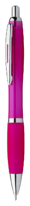 Stylo à bille en plastique - corps transparent, grip coloré et parties chromées brillantes - encre bleue_0