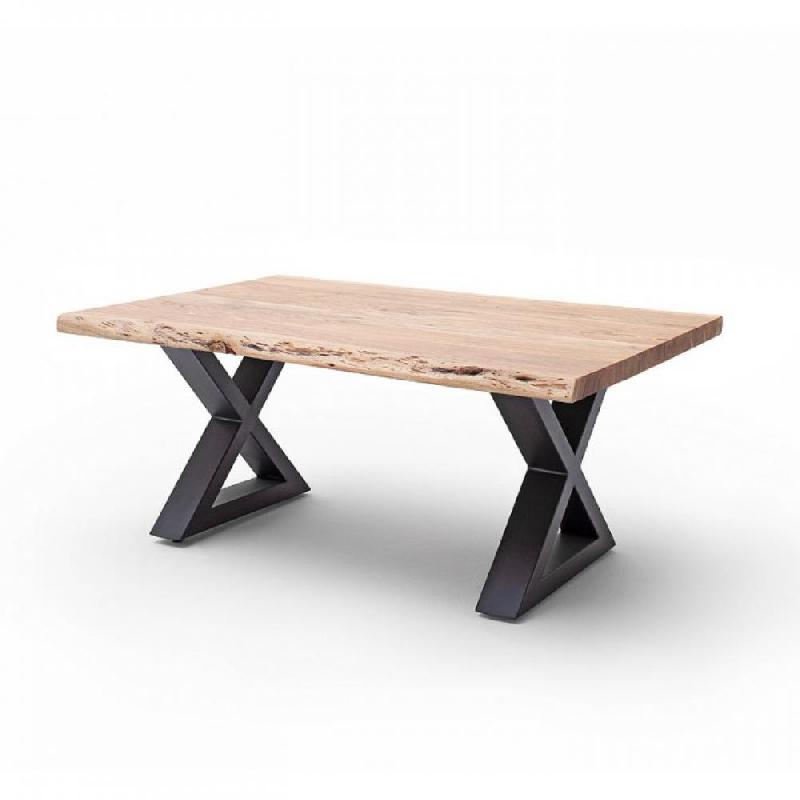 Table basse Clarens - plateau 110 cm en acacia massif naturel, piétement en X laqué anthracite_0