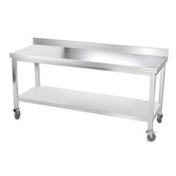 Table de travail en inox 1800 x 500 mm adossée sur roulettes PREMIUM / GOLDINOX - gris inox 3701770802517_0