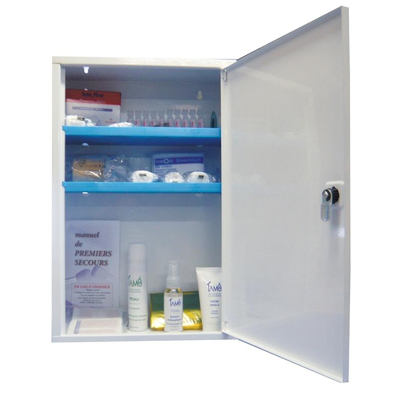 344 - Armoire à pharmacie en métal pleine - 1 porte - Spécialement conçue pour infirmerie - Avec serrure et clé_0