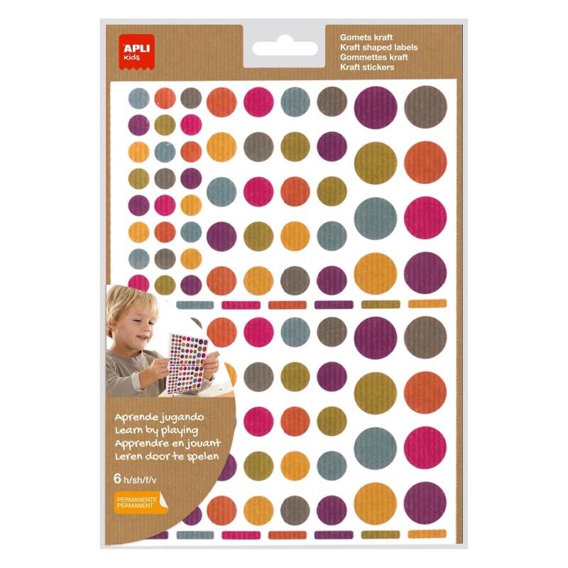 Apli Lot de 10 Etui de 624 gommettes Ronds, coloris kraft assortis (6 feuilles / cdt) - 8410782187691_0