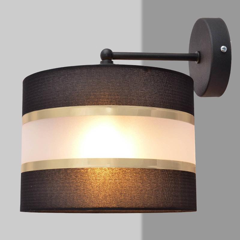 HELAM APPLIQUE HELEN À TIGE ABAT-JOUR TISSU NOIR-DORÉ