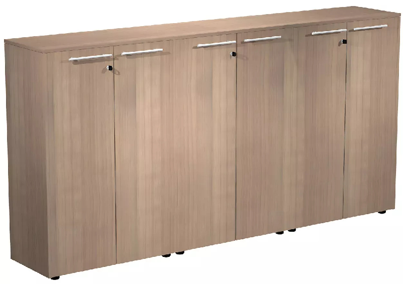 Armoire 6 portes mélaminé à serrure - 6 étagères - L. 243 x P. 43 x H. 120 cm So Flora - Noyer Naturel_0
