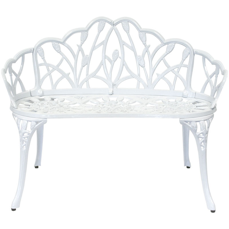 BANC 2 PLACES EN ALUMINIUM MOULÉ JARDIN/PATIO - MOTIF TULIPES - BLANC - CHARLES BENTLEY