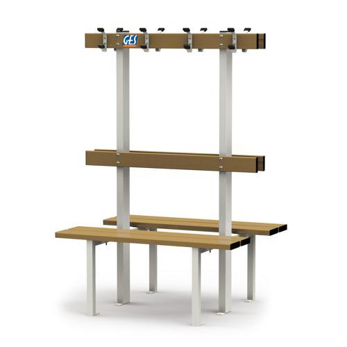 BANC VESTIAIRE DOUBLE SUR PIEDS AVEC PORTE PATÈRES GES ASSISE BOIS