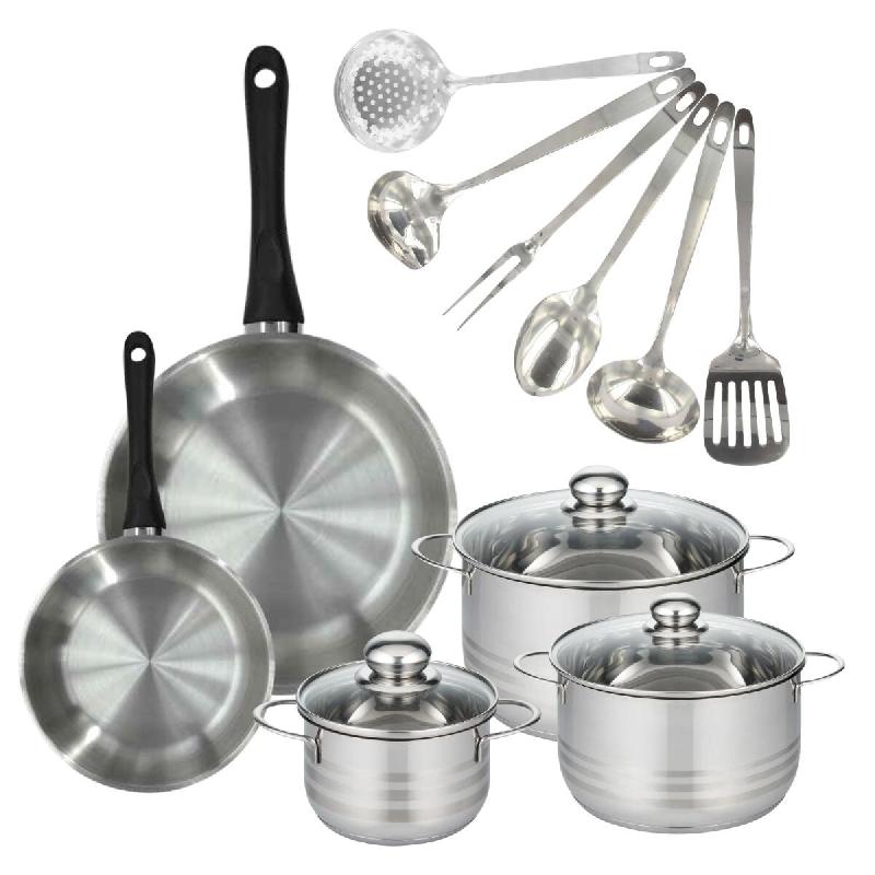 Batterie de cuisine avec 2 poêles 20/28 cm et 3 faitouts 16/20/24 cm avec 6 ustensiles de cuisine Fackelmann Généva Brillant Oxford - gris inox 317_0