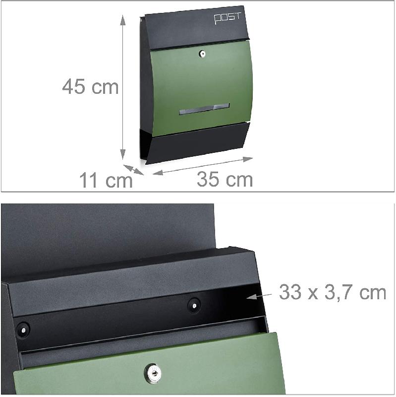 Boîte aux lettres murale design avec compartiment journaux - Métal acier galvanisé - Noir, vert, blanc ou rouge_0