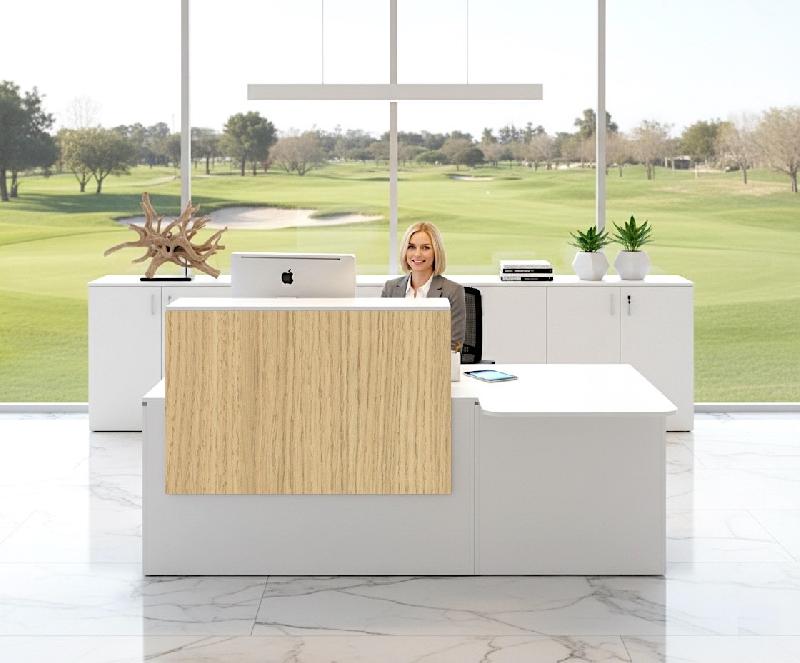 Bureau d'accueil Pano avec partie PMR - Ofitres - 180, Blanc, Chêne naturel_0