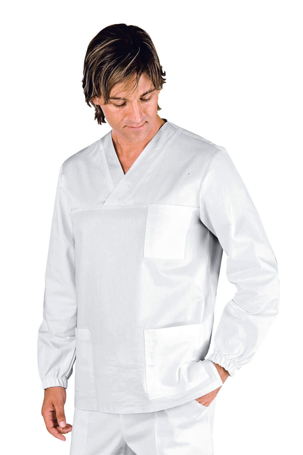 CASAQUE MÉDICALE MANCHES LONGUES LUNGA UNISEXE BLANC 100% COTON