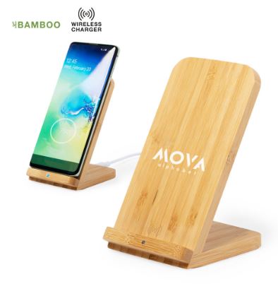 Chargeur sans fil 10W en bambou avec support smartphone - Dimper 6521_0