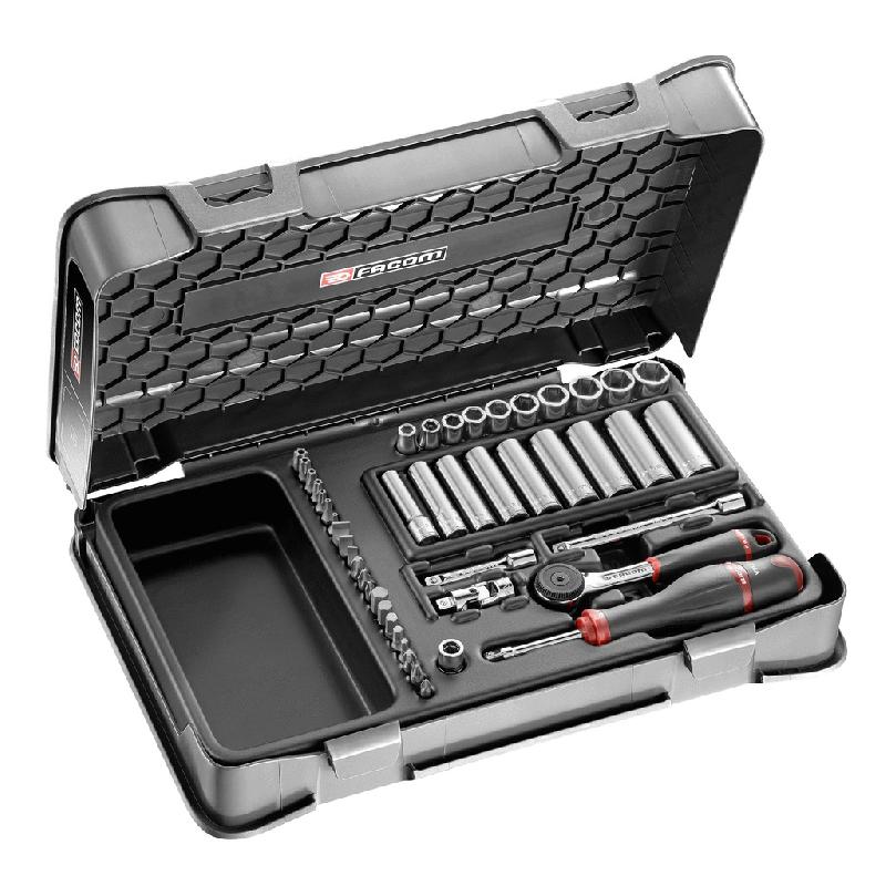 COFFRET DOUILLES 1/4'' 6 PANS MÉTRIQUES 46 PIÈCES - FACOM - R.2BLPB