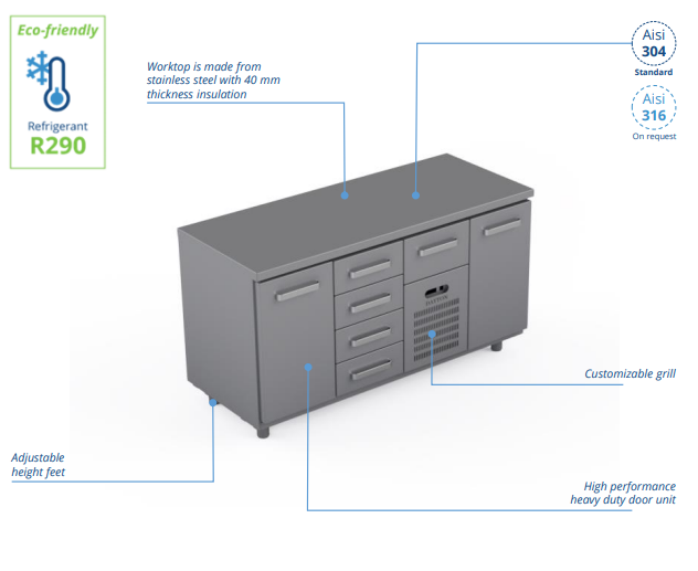 Comptoir réfrigéré en acier inoxydable -1600 × 660 × 900 mm - CST-16-1401_0