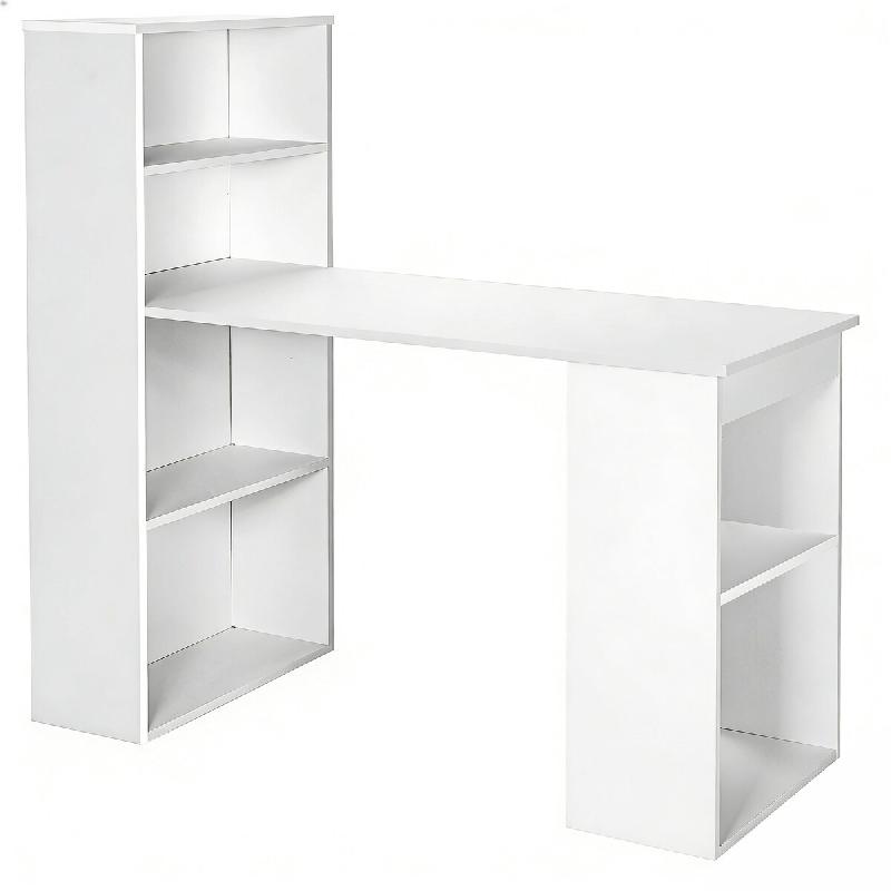 COSTWAY Bureau avec Bibliothèque, Bureau d'Ordinateur avec 6 Étagères, Table PC avec Étagère à Droite ou à Gauche Bureau de Bureau, Table de Tr_0