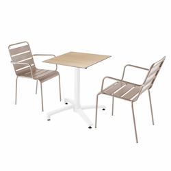 Oviala Business Ensemble table de terrasse stratifié chêne clair et 2 fauteuils taupe - gris métal 110742_0