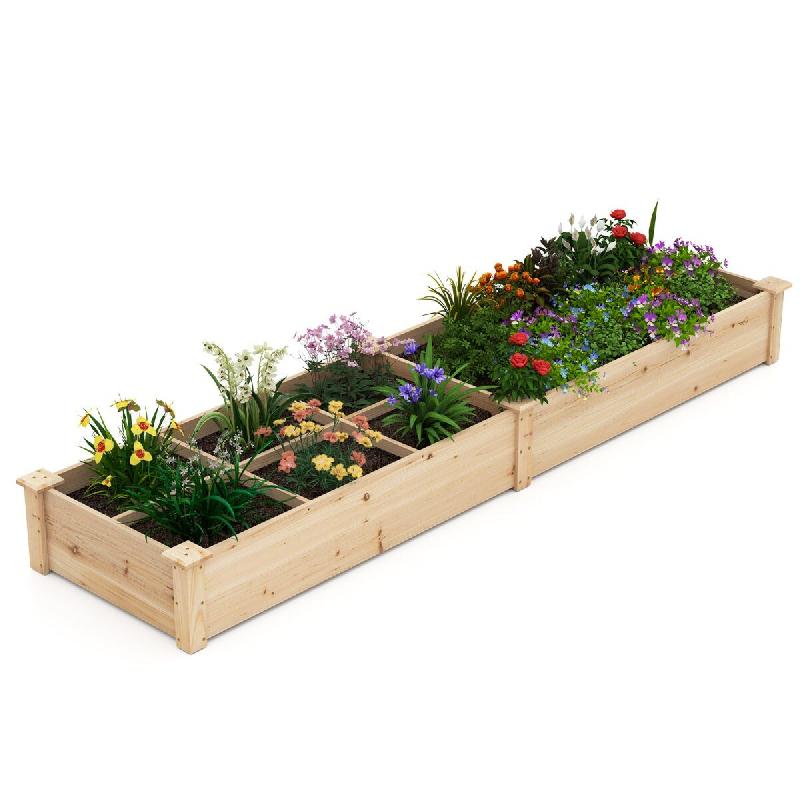 Helloshop26 - Jardinière surélevée 2 bacs 228 x 62 x 25 cm pour culture de légumes et fleurs style naturel en bois de sapin 20_0017863 - Bois mass_0