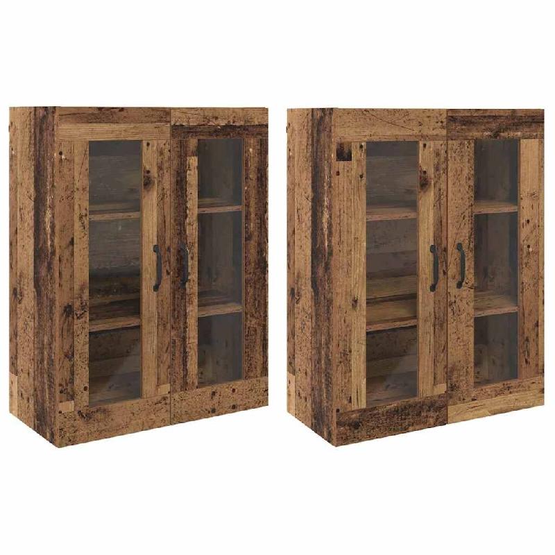 Helloshop26 - Lot de 2 armoires murales modernes 69,5 x 34 x 90 cm à portes en verre élegantes en bois d'ingénierie bois ancien 02_0056052 - verre_0